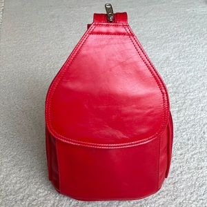 Cute, red leather, crossbody purse.